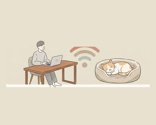 在宅ワークと猫のイラスト